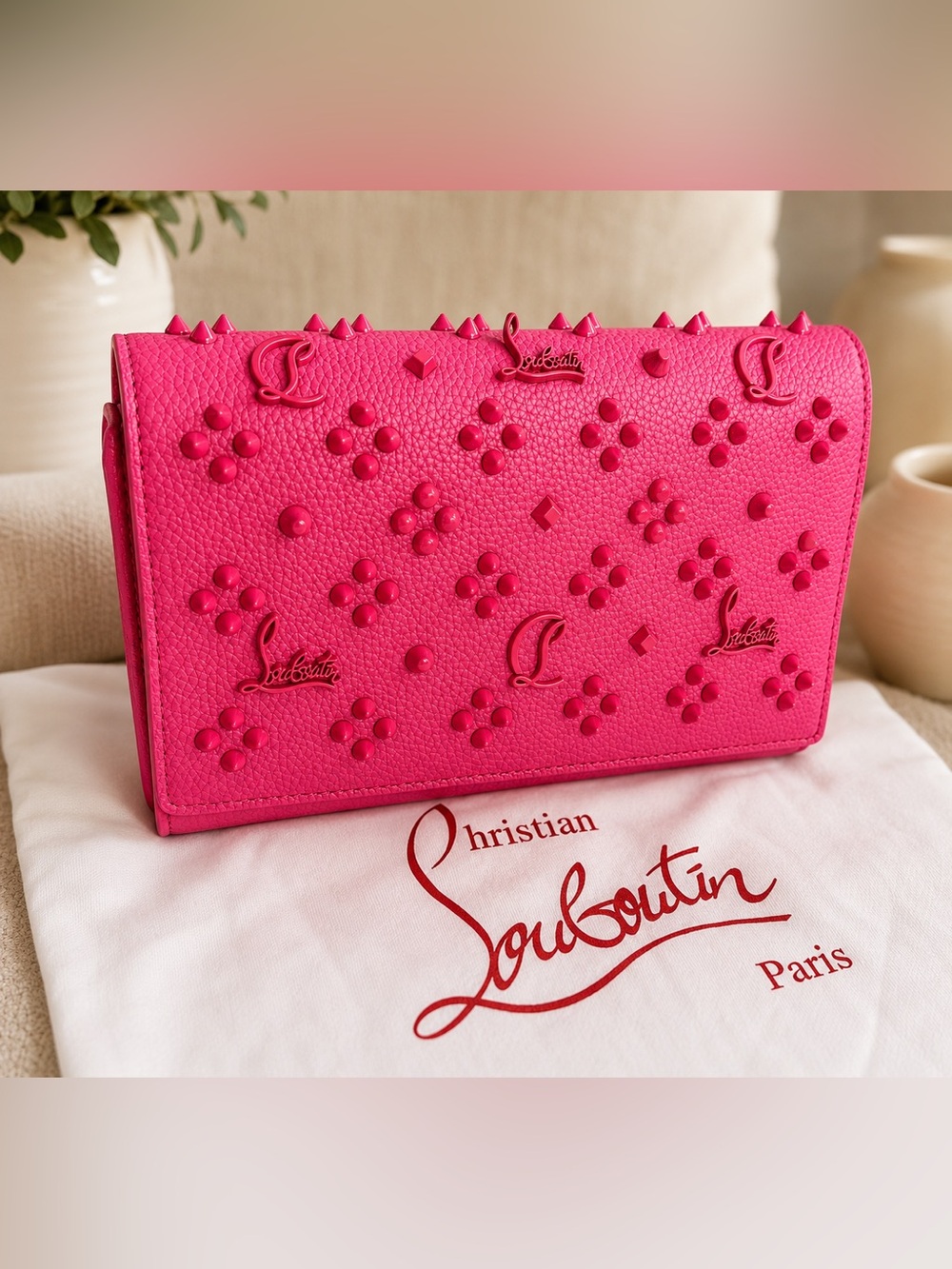 Unlisted Hot Pink Studded Floral Embossed Clutch